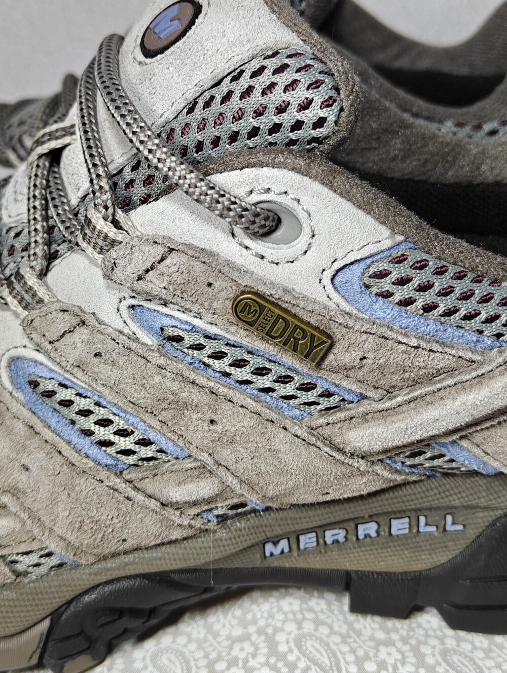 Merrell Women's Moab 2 Waterproof Grey Light Blue Vibram Hiking Shoes Size 7 - Picture 4 of 12